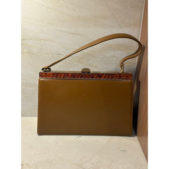 Vintage Brown Gold Snap Closure Purse Bag - Picture 1 of 4